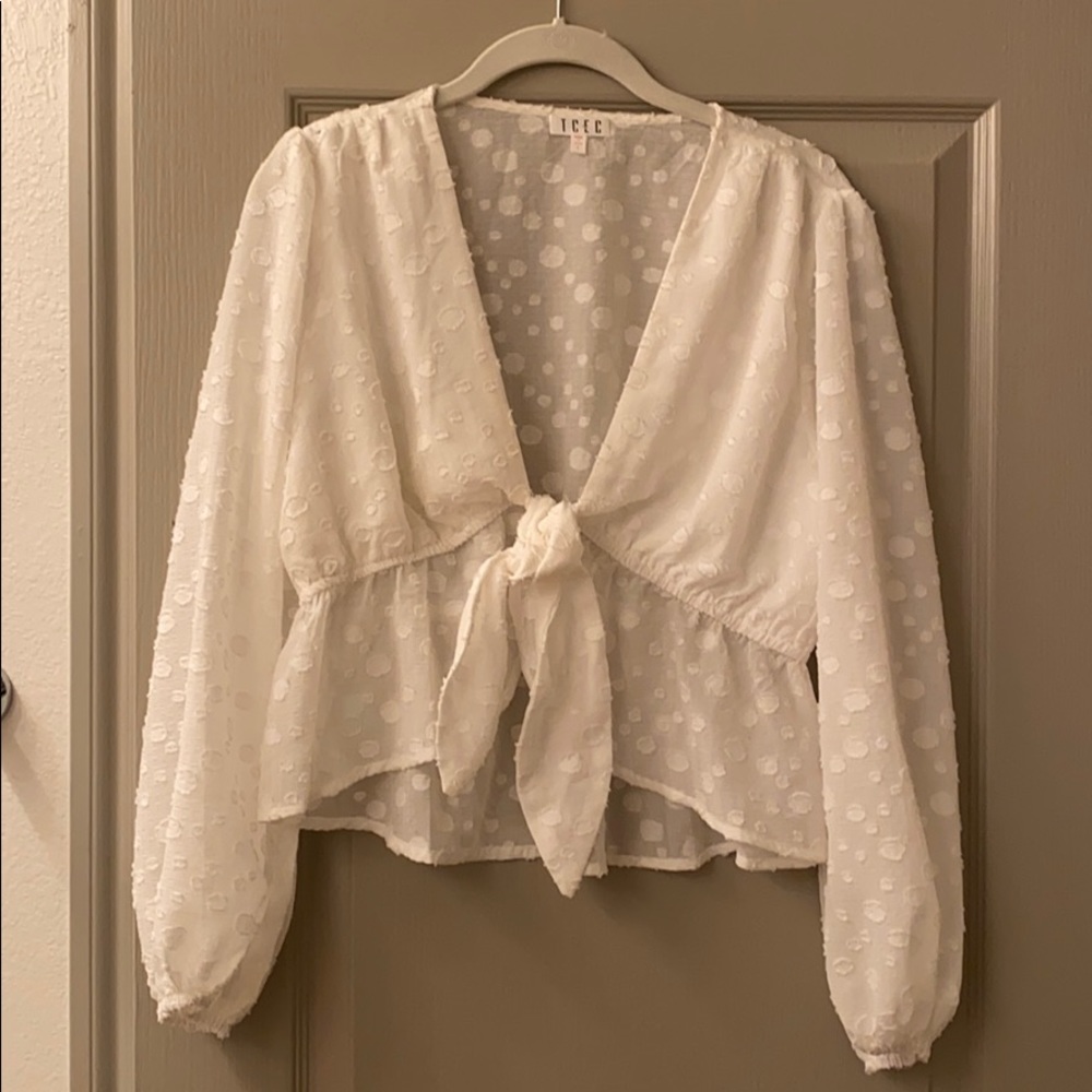TCEC white chiffon tie-front blouse